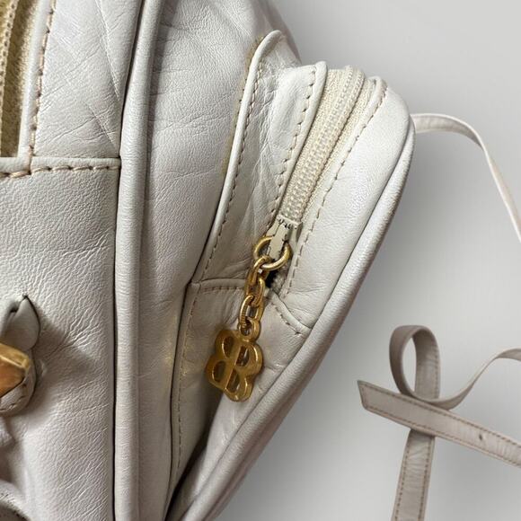 RARE Vintage 1980s Balenciaga Paris BB Logo Leather Crossbody Bag Cream Ivory - Picture 11 of 16